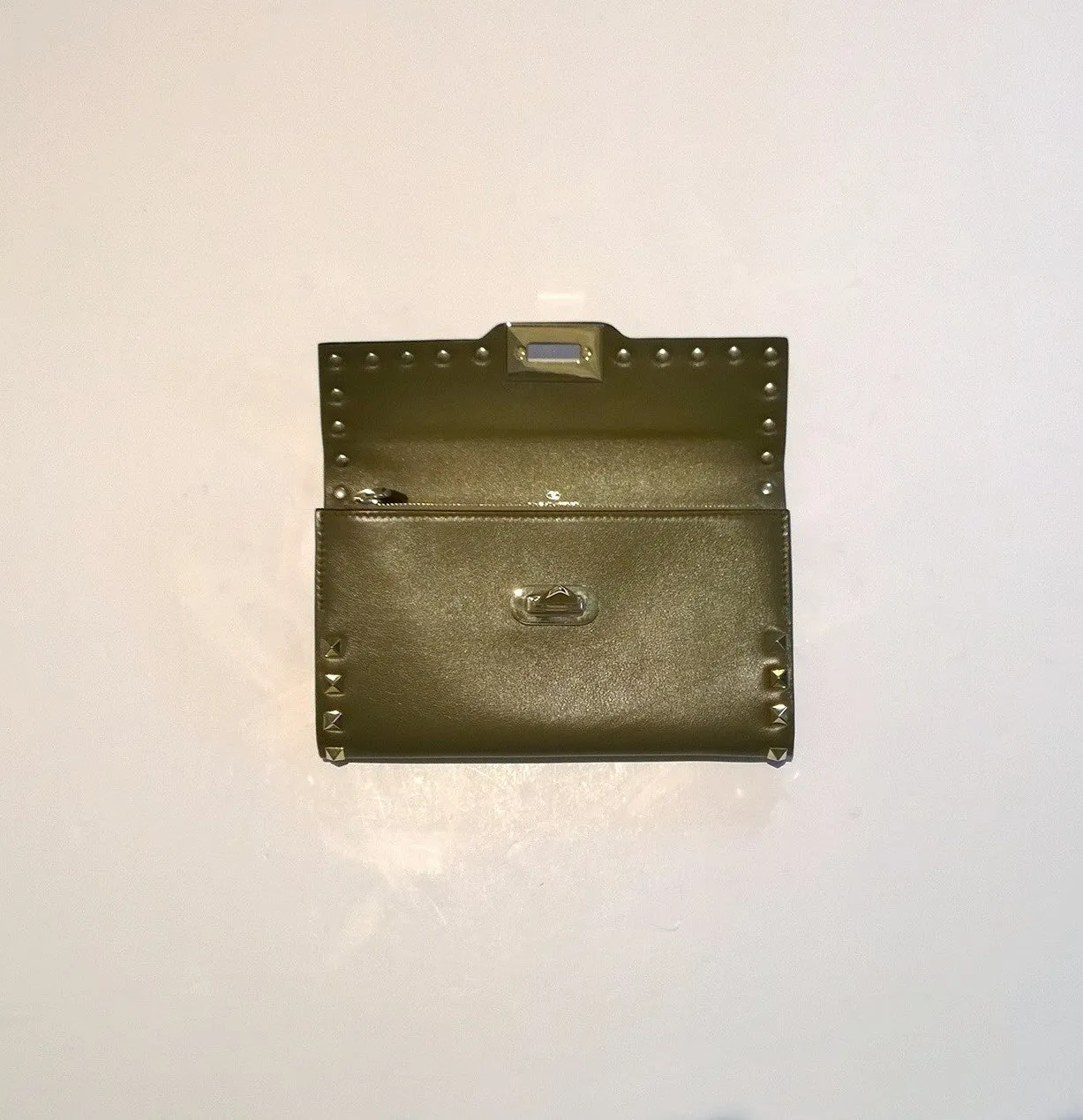 Valentino Moss Taupe Rockstud Clutch Wallet Discount Purse