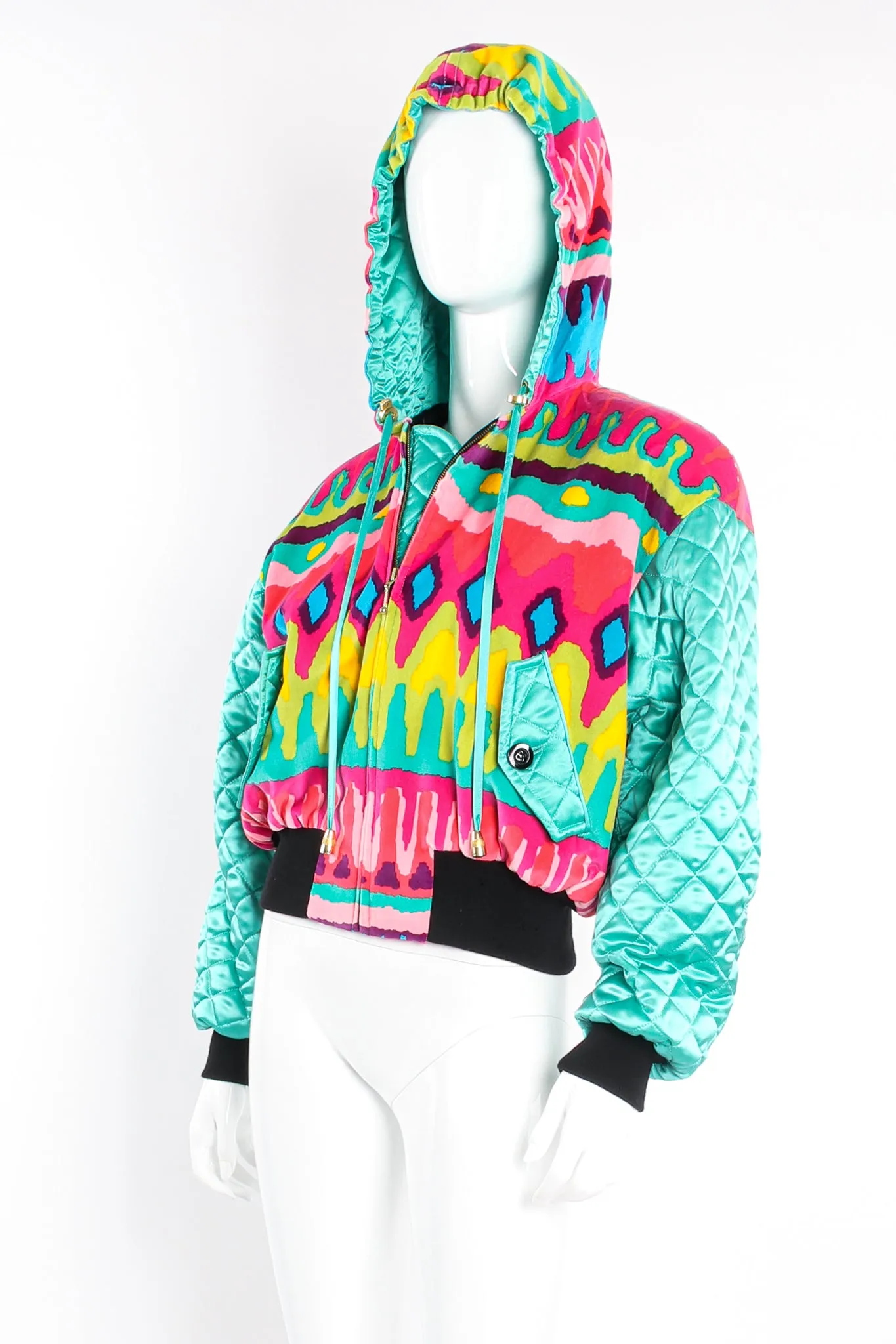 Velvet Ikat Hooded Bomber Jacket