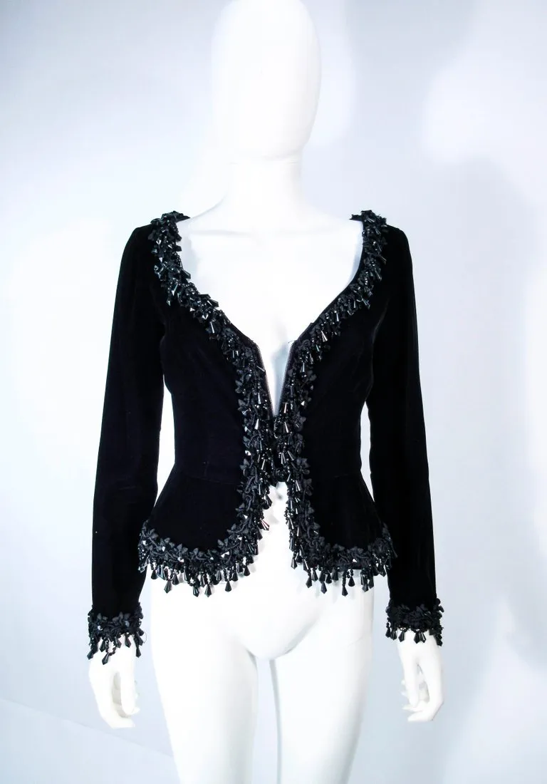 VICTOR COSTA Black Velvet Beaded Evening Jacket Size 4-6