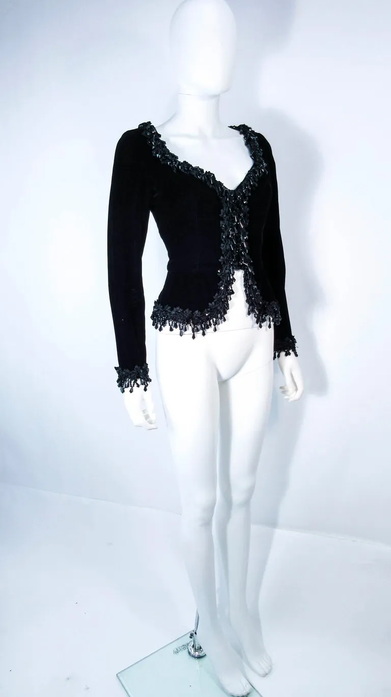 VICTOR COSTA Black Velvet Beaded Evening Jacket Size 4-6