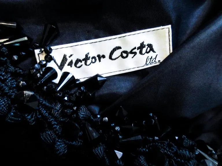 VICTOR COSTA Black Velvet Beaded Evening Jacket Size 4-6