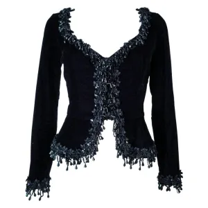 VICTOR COSTA Black Velvet Beaded Evening Jacket Size 4-6