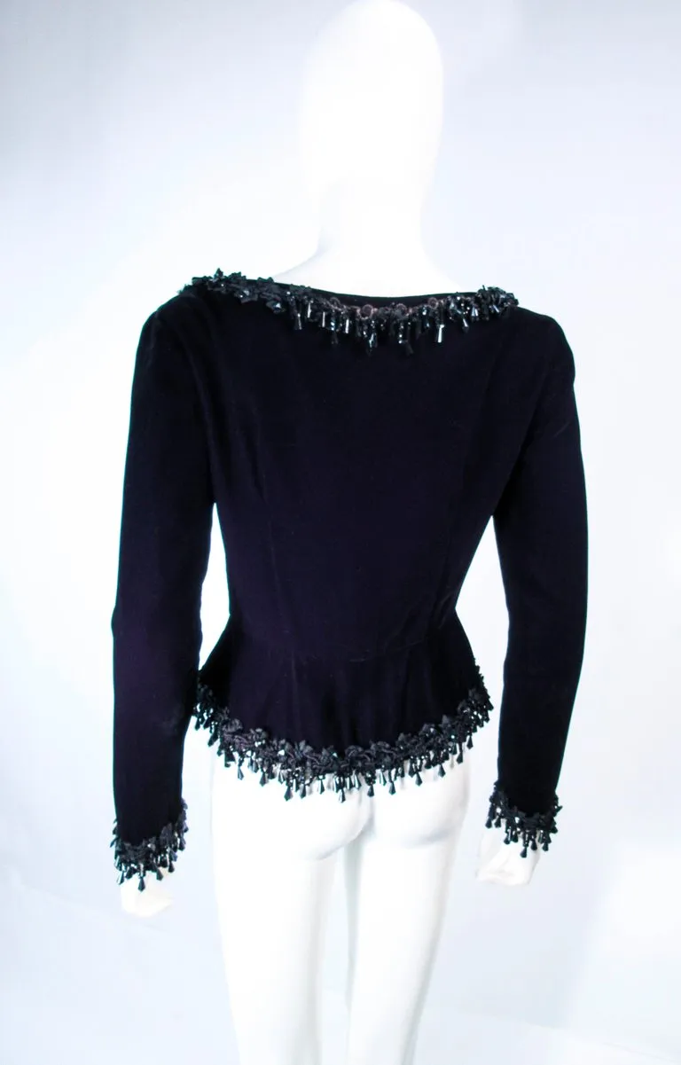 VICTOR COSTA Black Velvet Beaded Evening Jacket Size 4-6
