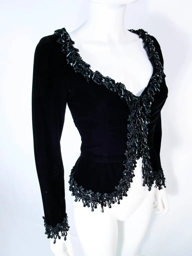 VICTOR COSTA Black Velvet Beaded Evening Jacket Size 4-6