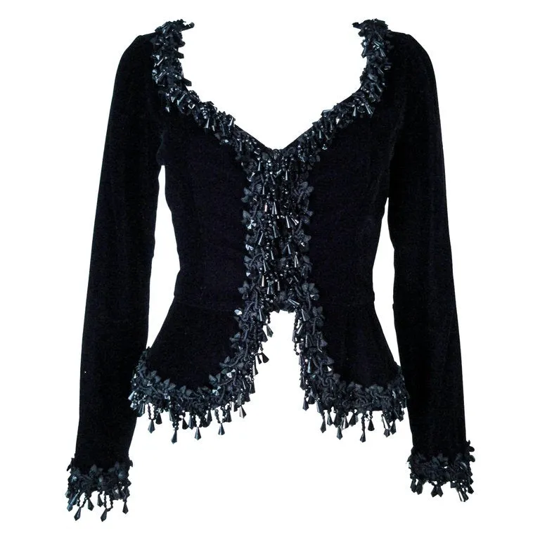 VICTOR COSTA Black Velvet Beaded Evening Jacket Size 4-6