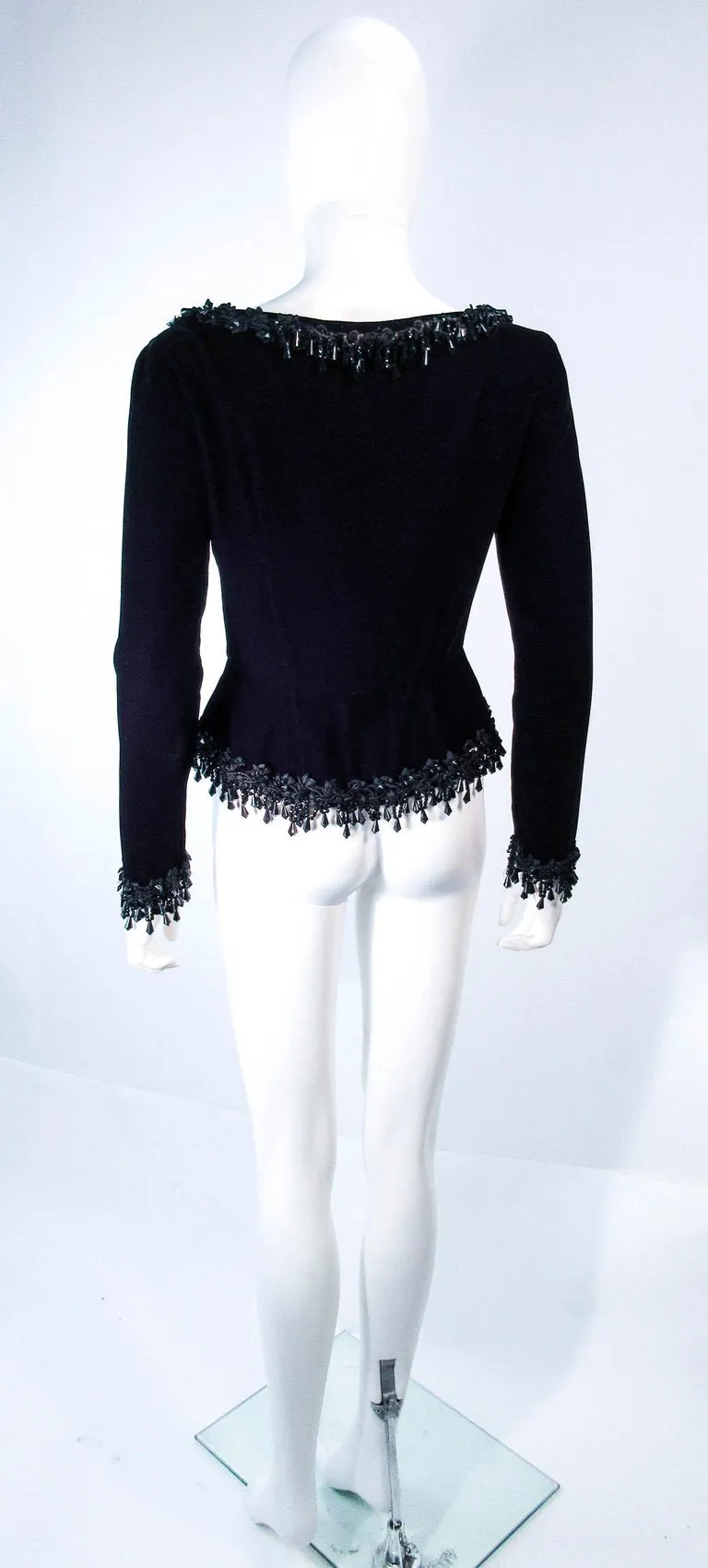 VICTOR COSTA Black Velvet Beaded Evening Jacket Size 4-6
