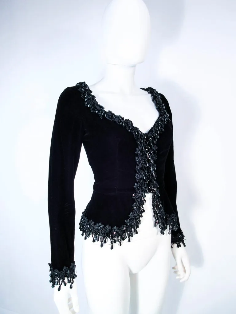VICTOR COSTA Black Velvet Beaded Evening Jacket Size 4-6
