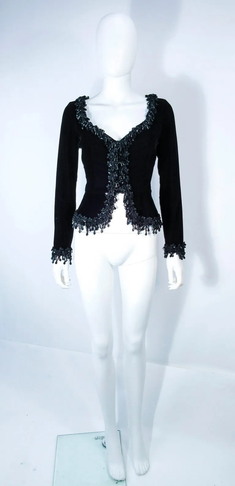 VICTOR COSTA Black Velvet Beaded Evening Jacket Size 4-6