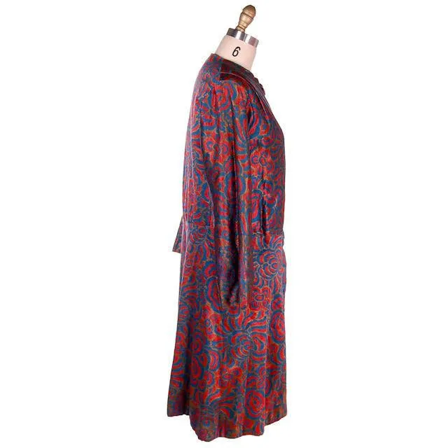 Vintage Ladies Opera Coat Orange/Turquoise Metallic Brocade Deco Pattern 1918 M