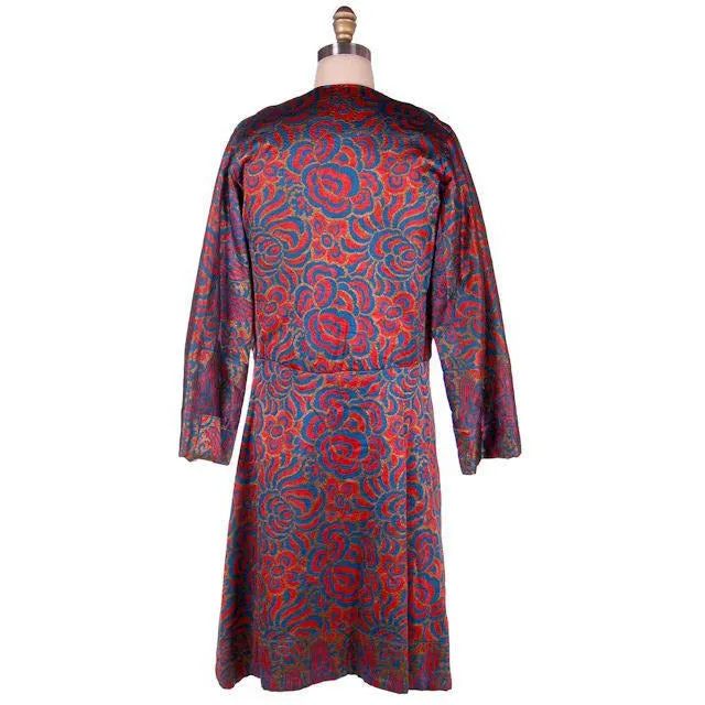 Vintage Ladies Opera Coat Orange/Turquoise Metallic Brocade Deco Pattern 1918 M