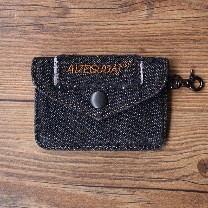 Vintage Womens Denim Mini Card Holder with Lanyard Denim Small Card Coin Bag Purse for Women