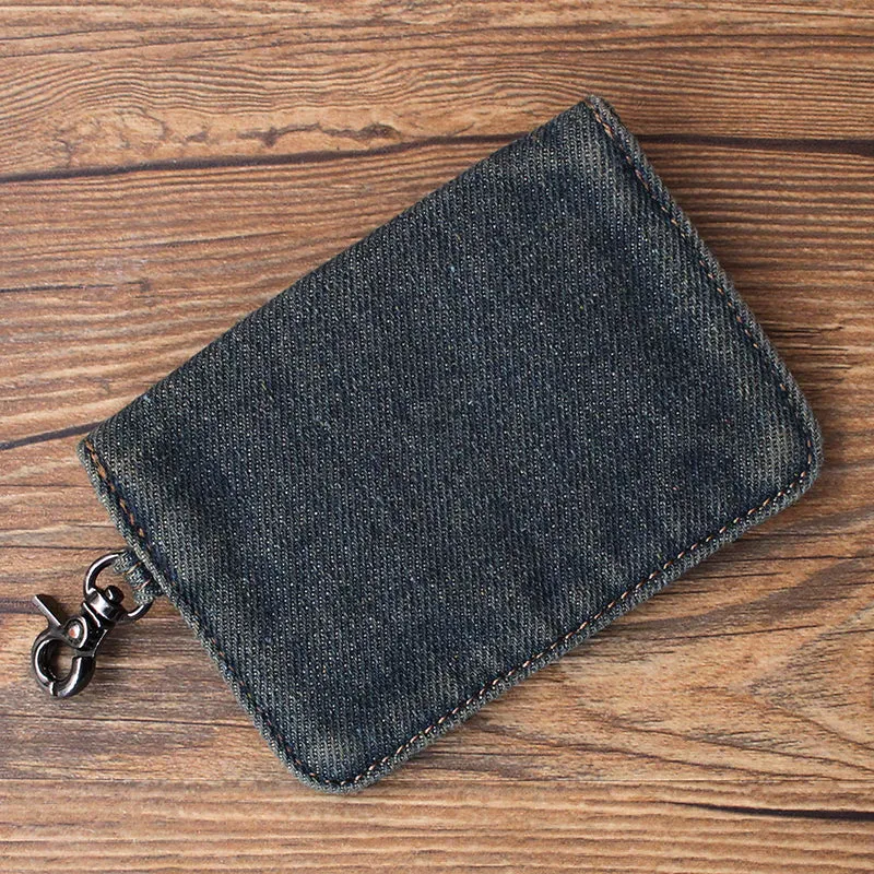 Vintage Womens Denim Mini Card Holder with Lanyard Denim Small Card Coin Bag Purse for Women