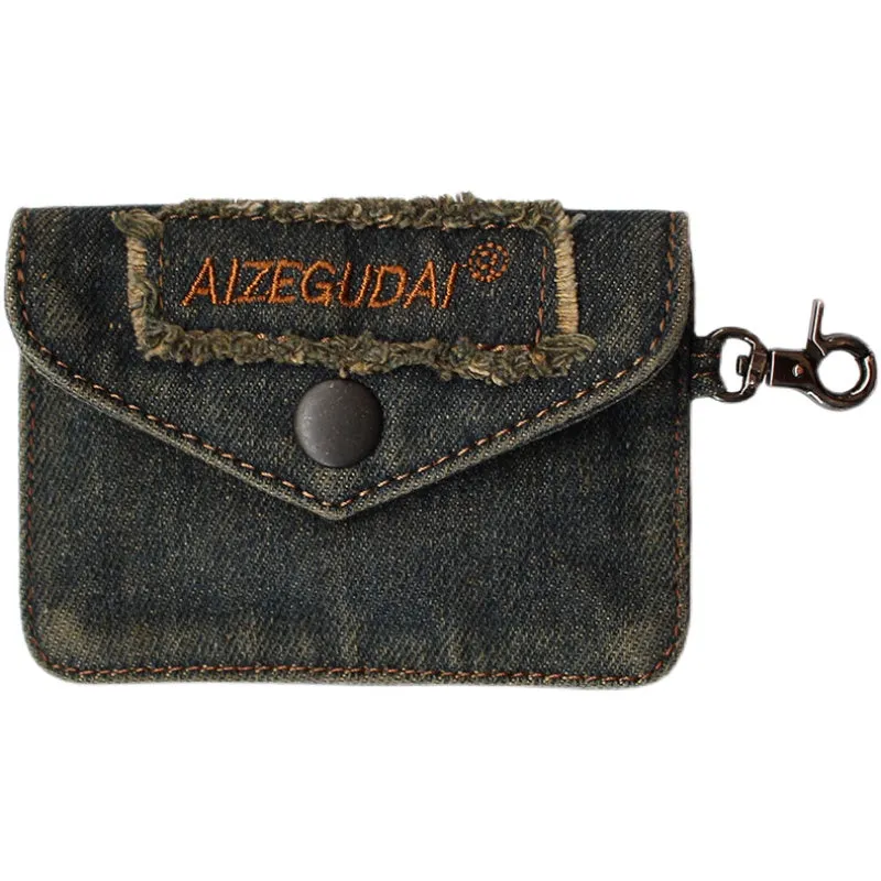 Vintage Womens Denim Mini Card Holder with Lanyard Denim Small Card Coin Bag Purse for Women