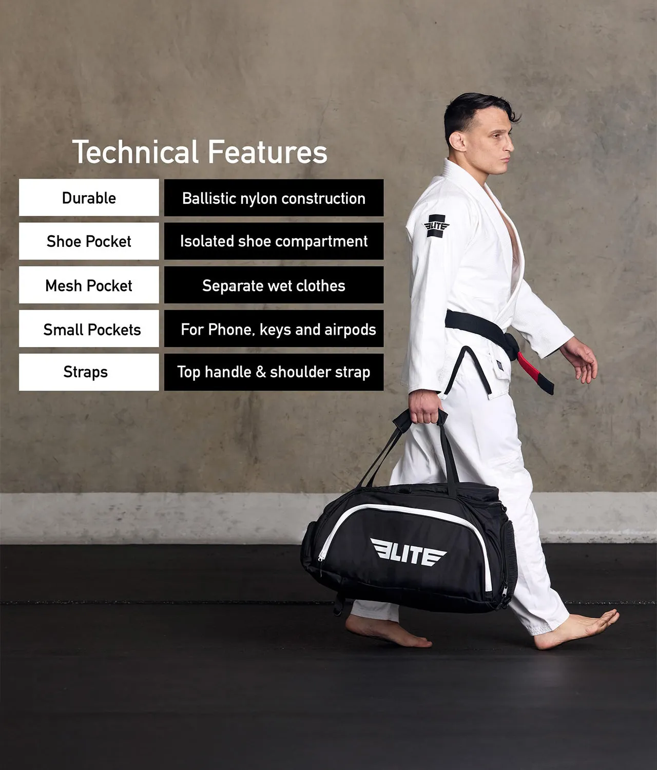 Warrior Black Large Duffel Muay Thai Gear Gym Bag