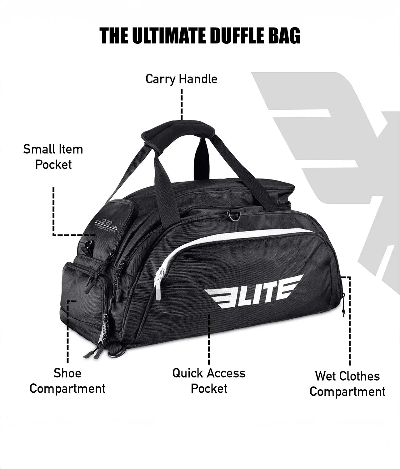 Warrior Black Large Duffel Muay Thai Gear Gym Bag