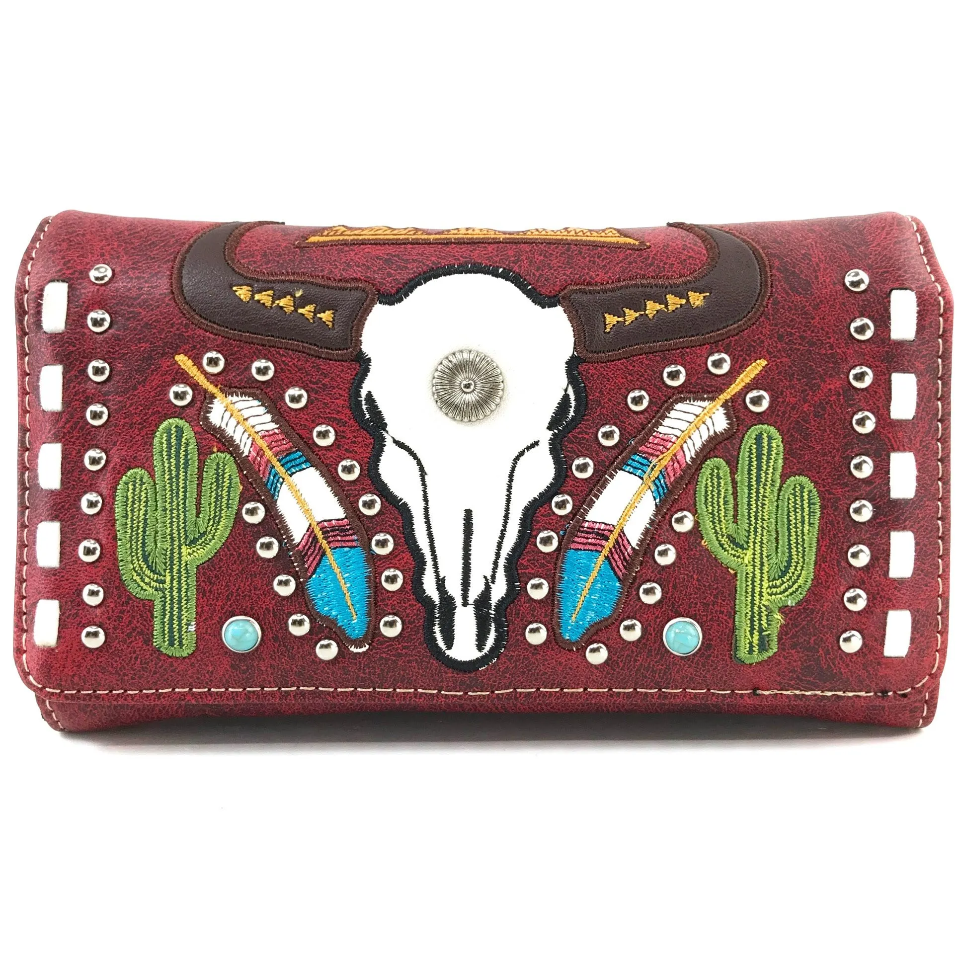 Western Peak Longhorn Feather Weaved Concealed Carry Trifold Wallet