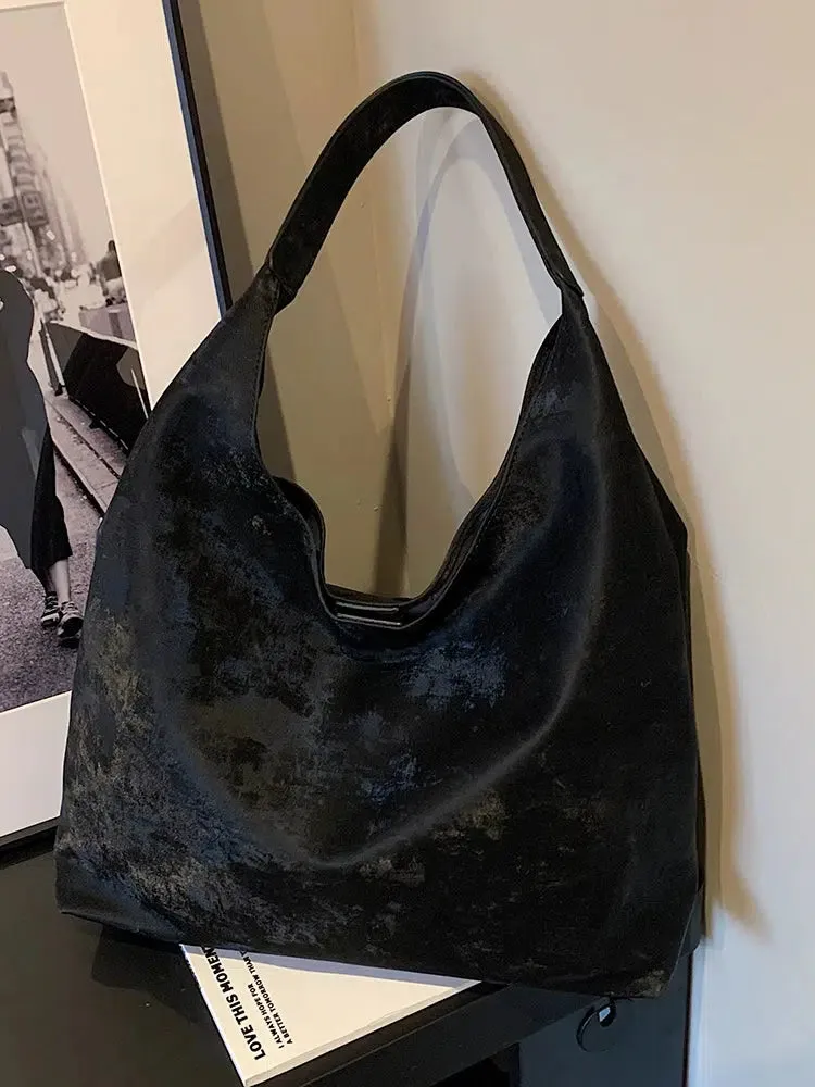 Wide Strap Velvet Shoulder Bag