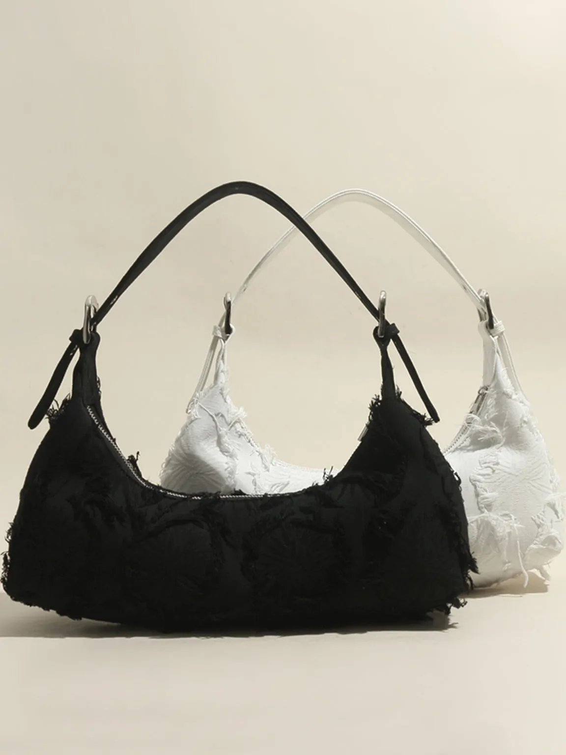 Women's Denim 90s Baguette Shoulder Bag Half Moon Handbag