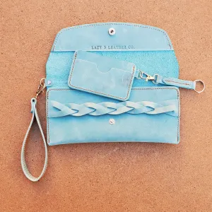 Women’s Leather Wristlet Clutch with Magic Braid
