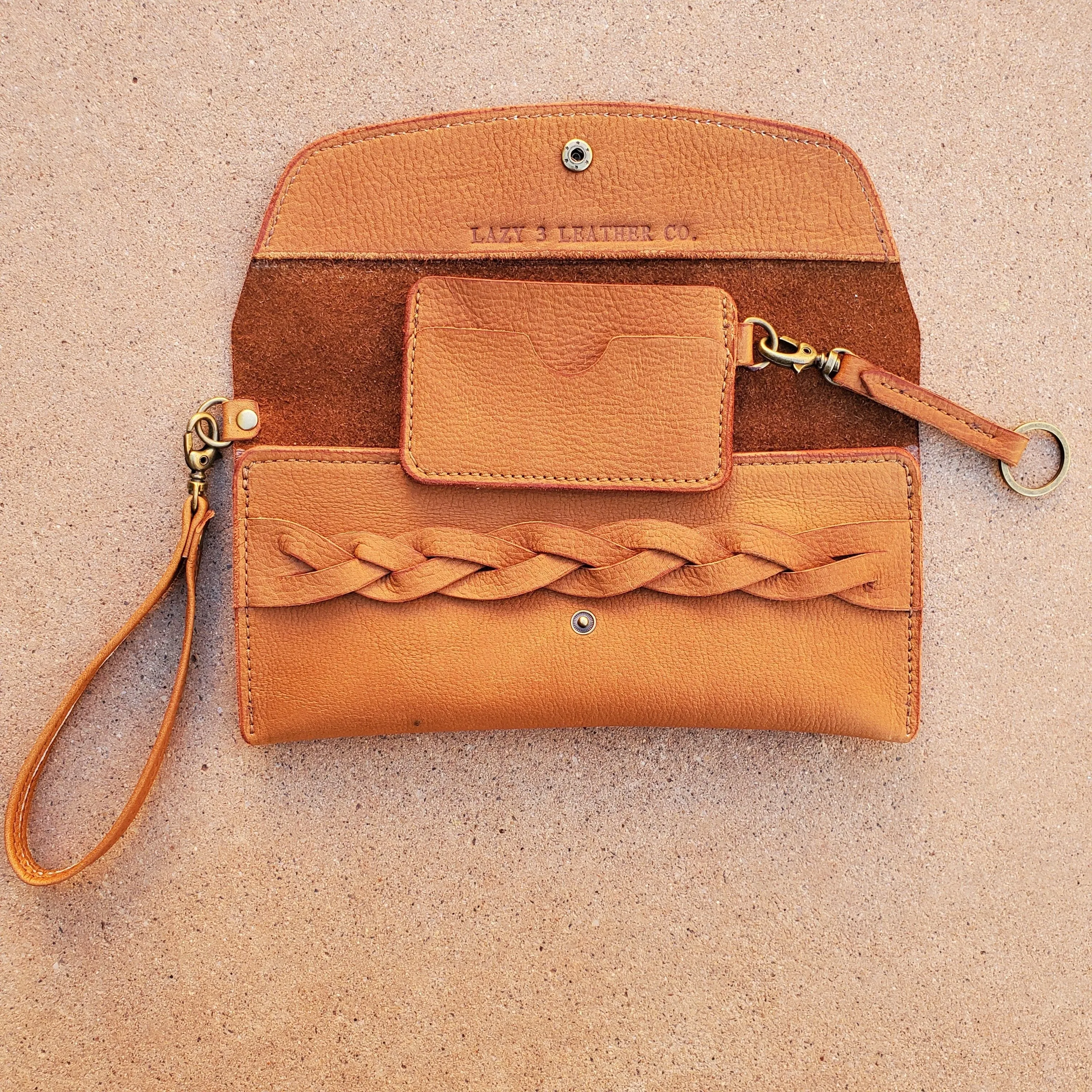 Women’s Leather Wristlet Clutch with Magic Braid