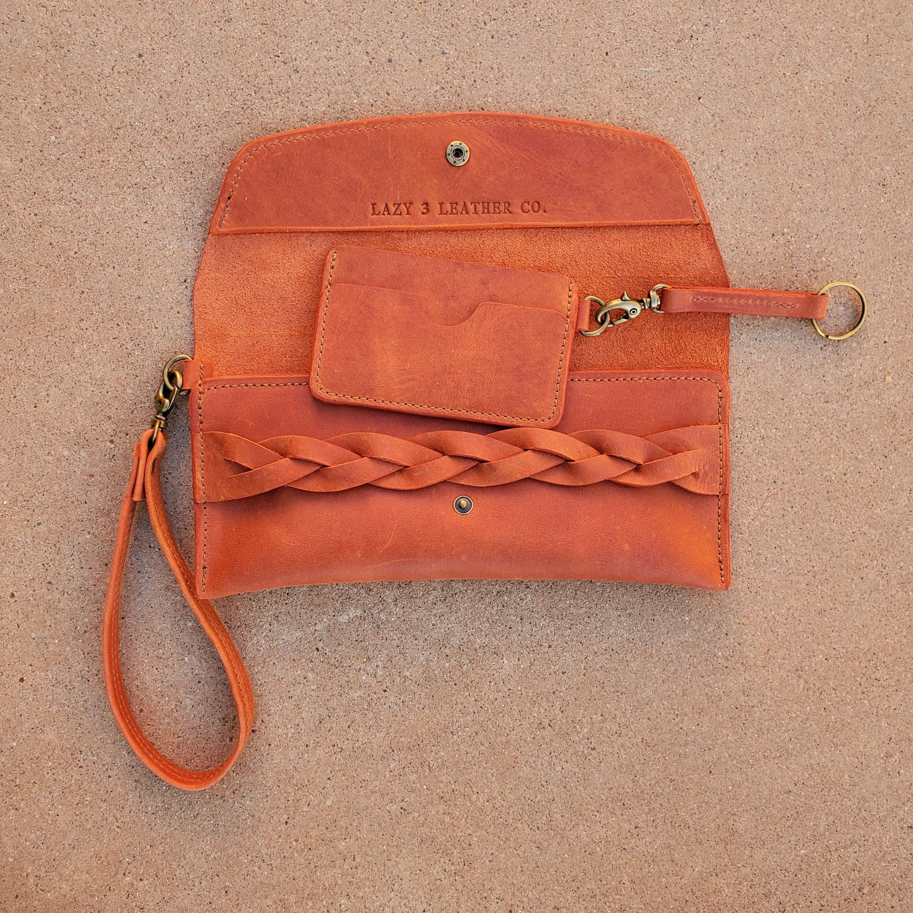 Women’s Leather Wristlet Clutch with Magic Braid