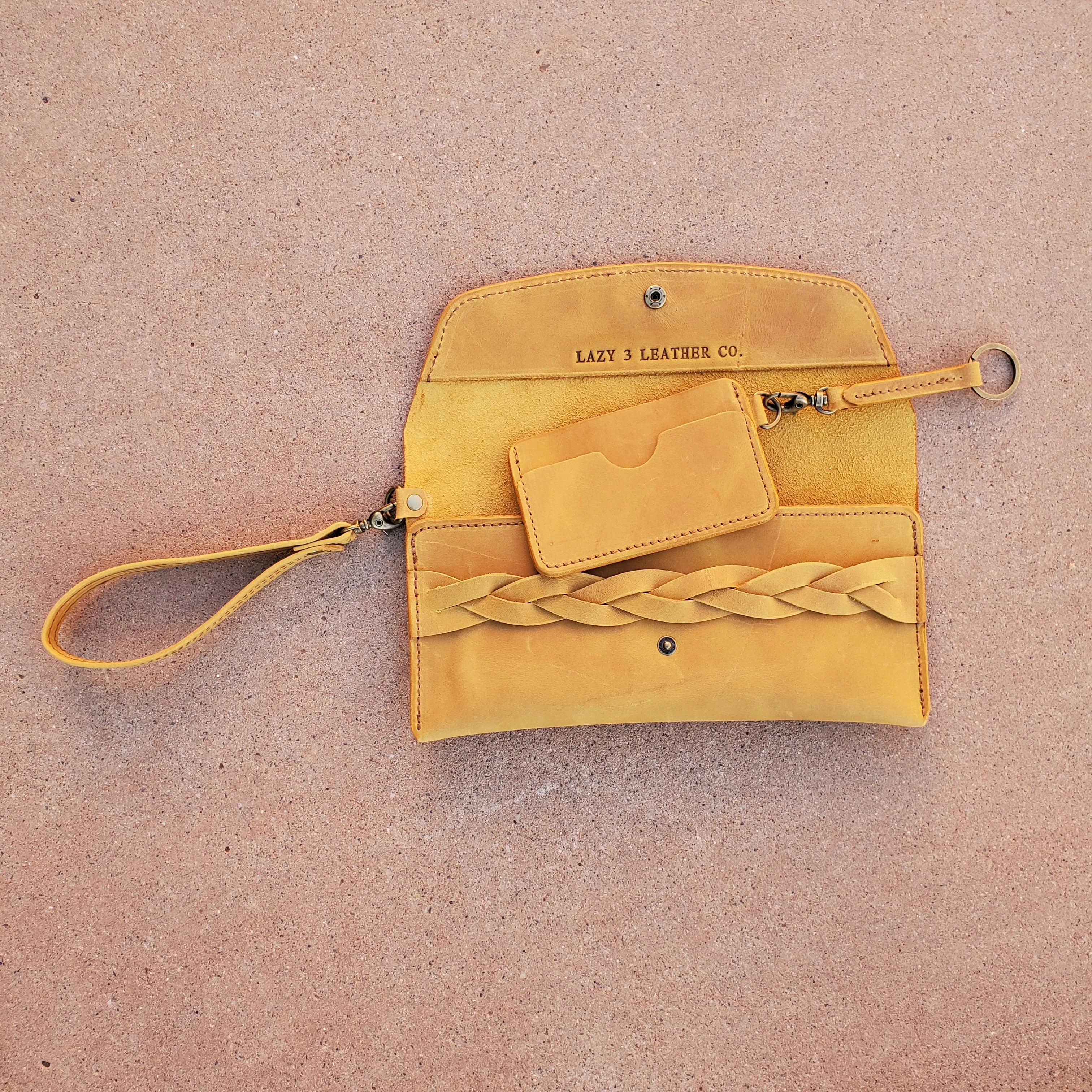 Women’s Leather Wristlet Clutch with Magic Braid