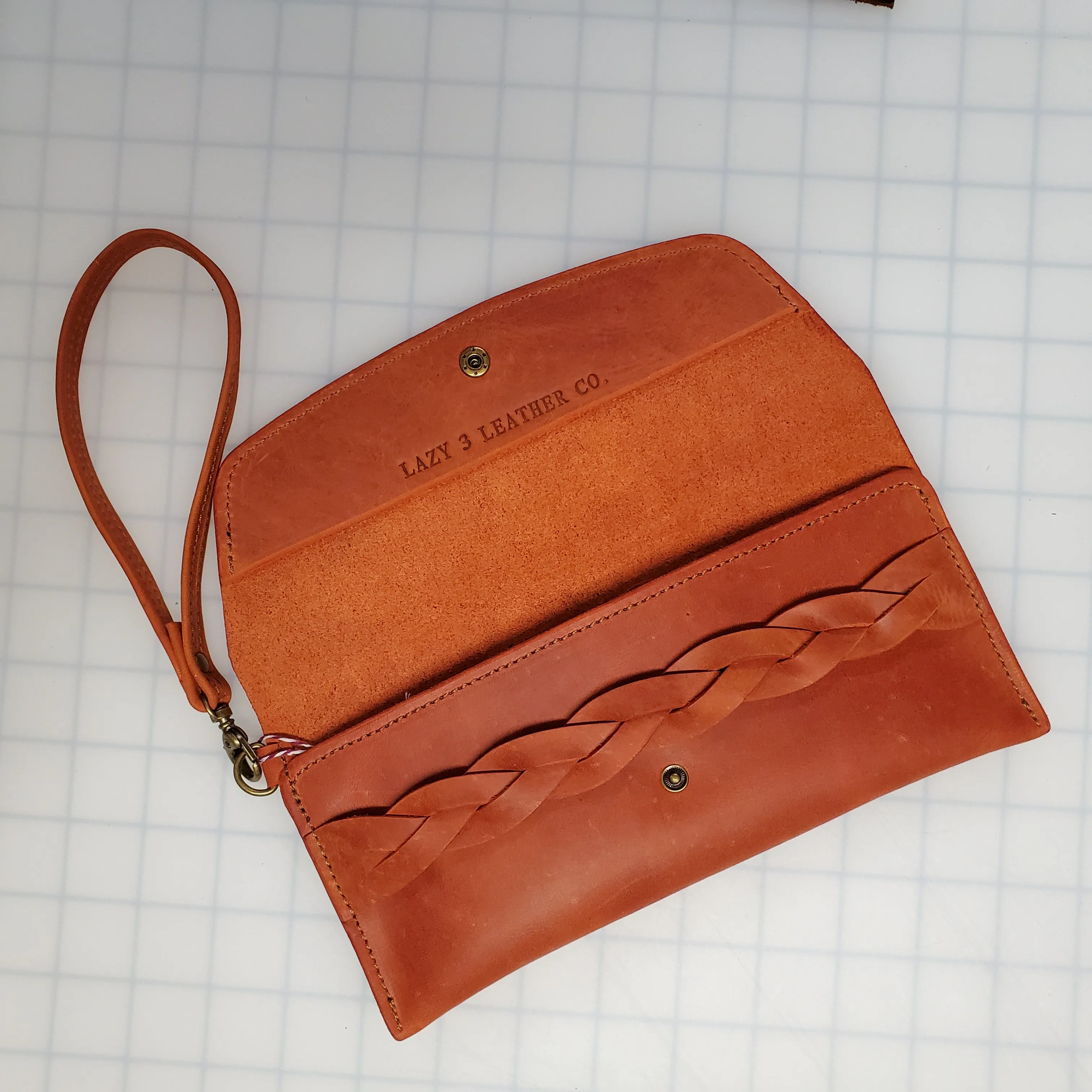 Women’s Leather Wristlet Clutch with Magic Braid