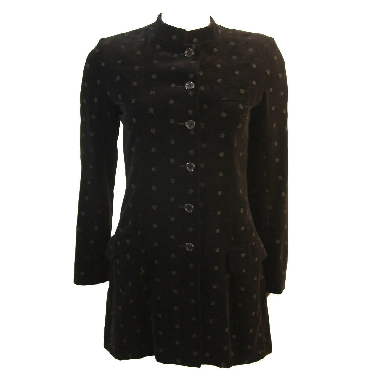 YVES SAINT LAURENT 1970s Black Velvet Blazer Nehru Collar