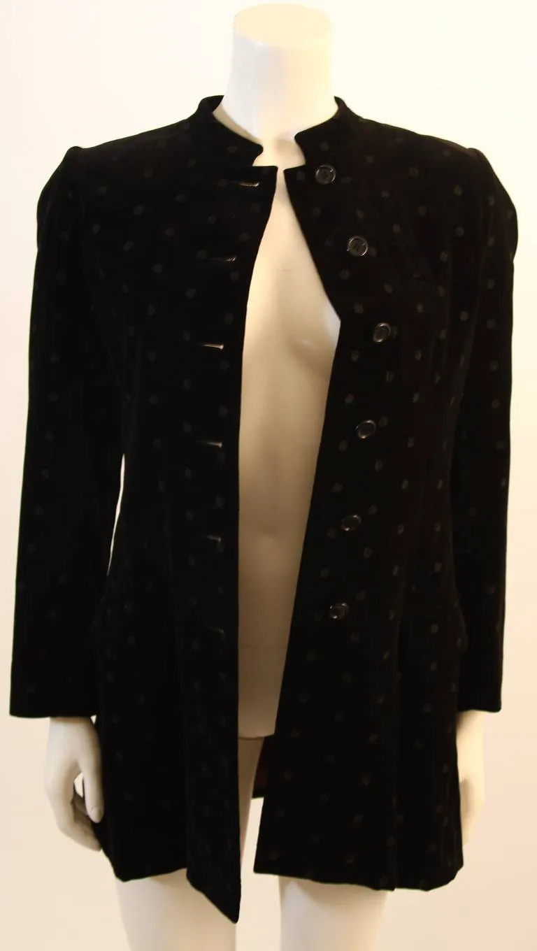YVES SAINT LAURENT 1970s Black Velvet Blazer Nehru Collar